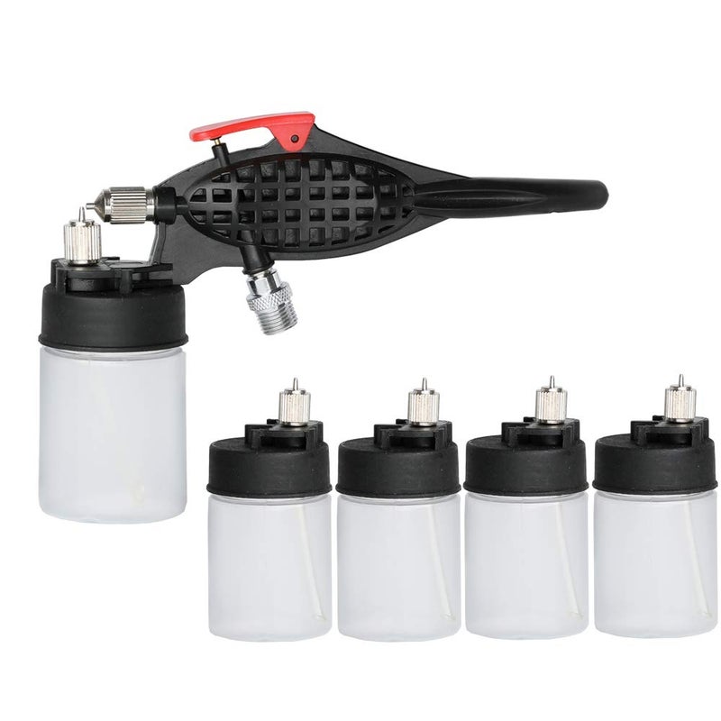 OPHIR 0.3mm Airbrush Kit, Siphon Feed Airbrush Gun with 5X 22CC Airbrush Bottles, M5 Female & 1/8 Male Connector for Model, Craft, Shoes, Temporary Tattoo Airbrushing, Easily Change Air Brush Paints - Image 1